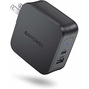 RAVPower 61W Dual Port USB-C 3.0 Wall Charger + 6' USB C to Lightning Cable $15 + Free S/H