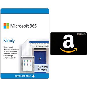 12-Month Microsoft 365 Family Subscription w/ Auto-Renewal + $40 Amazon Gift Card $99.99 + Free Shipping via Amazon