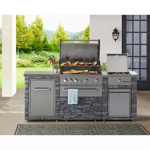 Natural Gas Member's Mark SS304 Deluxe Stacked Stone 4-Burner Grill Island with Griddle $999