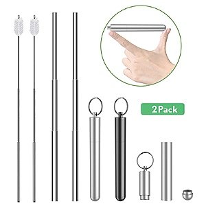 Collapsible Stainless steel reusable Straw 2 pack telescoping with keychains 3.96 $3.96