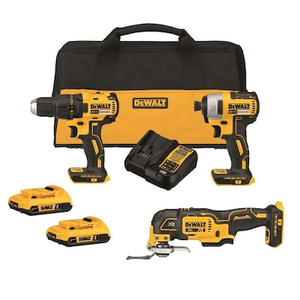 DEWALT 3-Tool 20V MAX LI-ION Cordless Brushless Drill/Driver, Impact Driver and XR Oscillating Multi-Tool Combo Kit with Case, Charger and two 2.0ah batteries $199.00
