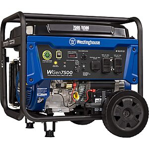 Westinghouse WGen7500 Portable Generator with Remote Electric Start 7500 / 9500 Peak Watts, Gas Powered, Transfer Switch Ready $679.20 @amazon or Homedepot
