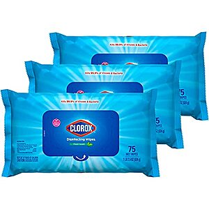 3-Pack 75-Count Clorox Disinfecting Cleaning Wipes (Fresh Scent) $8.47