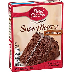 Betty Crocker Cake Mix: 15.25-Oz Super Moist Milk Chocolate $1.26, 16-Oz Cinnamon Toast Crunch $1.60 + Free Shipping w/ Prime or on orders over $25