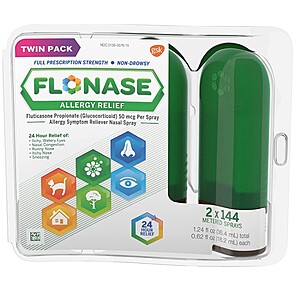 2-Pack Flonase Allergy Relief Nasal Spray (144 Sprays each) $20.77 ($10.39 each) & More + Free shipping