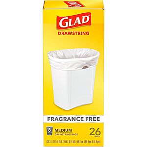 26-Ct 8-Gallon Glad Medium Drawstring Trash Bags (Fragrance Free) $3