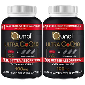 2-Pack 60-Count 100mg Qunol Ultra CoQ10 Antioxidant Supplement Softgels $18.27 w/ S&S + Free Shipping
