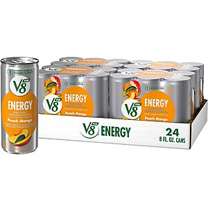 24-Pack of 8-Oz V8 +Energy Drinks (Peach Mango) $13.75 w/ S&S + Free Shipping w/ Prime or on $35+