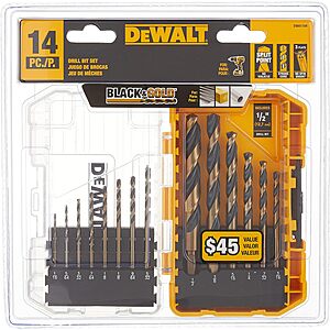 14-Piece DeWALT Black & Gold Drill Bit Set (DWA1184) $9.95 + Free Shipping w/ Prime or on orders $35+