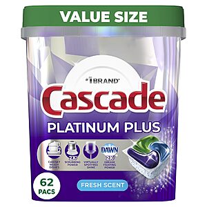 62-Count Cascade Platinum Plus ActionPacs Dishwasher Detergent Pods (Fresh) $15.30 + Free Shipping w/ Prime or on $35+