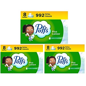 8-Pack 124-Sheet Puffs Facial Tissues:Plus Lotion or Ultra Soft Non-Lotion 3 from $37.86 + $10 Amazon Credit w/ S&S + Free Shipping