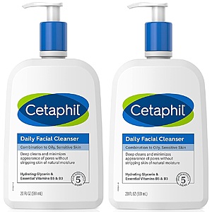 20-Oz Cetaphil Facial Cleanser (Combination to Oily or Dry to Normal) 2 for $23.61 + $5 Amazon Credit w/ S&S + Free Shipping w/ Prime or on $35+