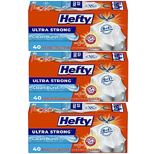 40-Count 13-Gallon Hefty Ultra Strong Tall Kitchen Trash Bags (Clean Burst) 3 for $26.43 + $10 Amazon Credit w/ S&S + Free Shipping w/ Prime or on $35+