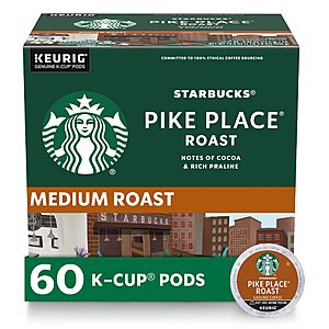 60-Count Starbucks Medium Roast K-Cup Coffee Pods (Pike Place) $20.19 w/ S&S + Free Shipping w/ Prime or on $35+