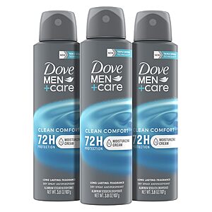3-Count 3.8-Oz Dove Men+Care Antiperspirant Dry Spray Deodorant (Clean Comfort) $8.85 w/ S&S + Free Shipping w/ Prime or on $35+