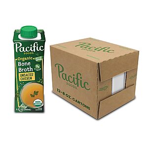 12-Pack 8-Oz Pacific Foods Organic Bone Broth (Original Chicken) $16.18 w/ S&S + Free Shipping w/ Prime or on $35+