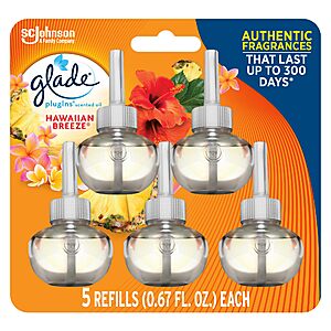 5-Count Glade PlugIns Refills Air Freshener (Hawaiian Breeze or Cashmere Woods) $6.65 w/ S&S + Free Shipping w/ Prime or on $35+