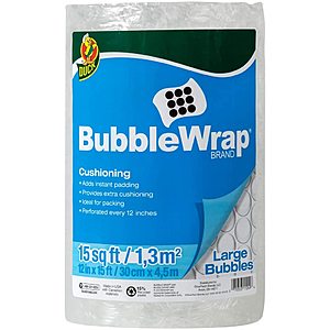 Duck Brand Large Bubble Wrap Roll, 5/16in Large Bubble Cushioning, 12in x 15ft - $2.00 - FS w/ Prime