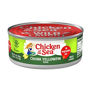 12-Pack of 5oz Chicken of the Sea Chunk Wild Caught Yellowfin Tuna in Vegetable Oil $11.71 at Amazon