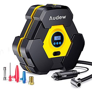 Audew 12V 150PSI Portable Air Compressor Tire Inflator with Gauge + LED Light $15 + free s/h @ Amazon