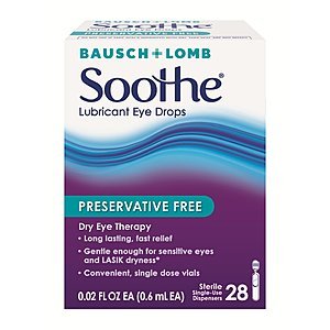 Dry eye deal: two packs (56 vials total) of preservative-free Soothe artificial tears eyedrops $10.73 or less with S&S and $8 off coupon @ Amazon