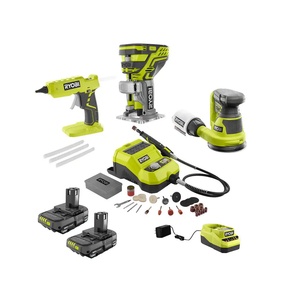 Ryobi ONE+ 18V Cordless 4-Tool Hobby Compact Kit with Charger and (2) 1.5 Ah Batteries + (2) Free 4 Ah Batteries $159