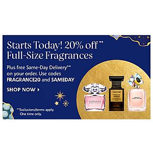 Sephora: 20% Off + Free Same-Day delivery on all full-sized fragrances