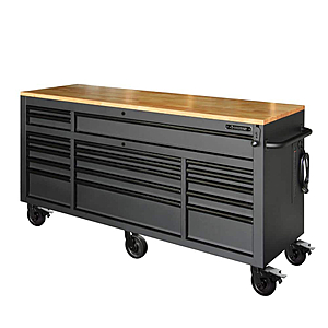Husky 72 in. W x 24 in. D Heavy Duty 18-Drawer Mobile Workbench Tool Chest with Adjustable-Height Hardwood Top in Matte Black HOLC7218BB1MYS - $1148